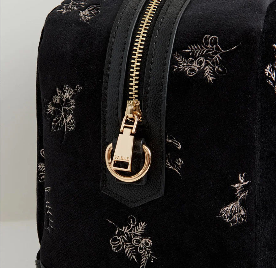 Fable England Hepsie Black Velvet Embroidered Bag