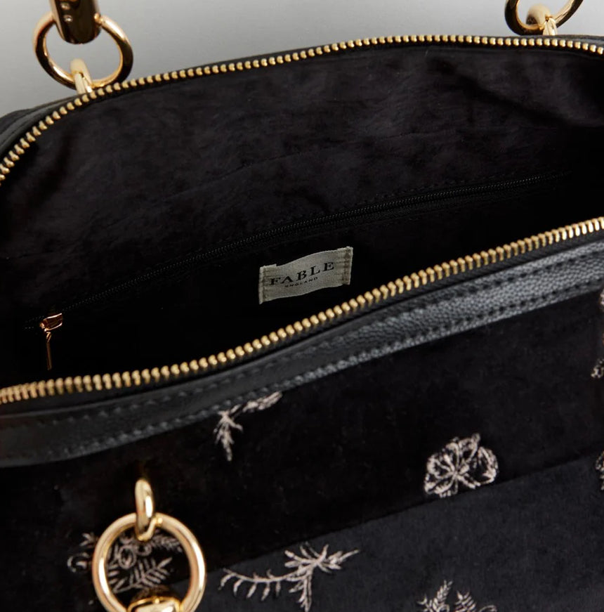 Fable England Hepsie Black Velvet Embroidered Bag