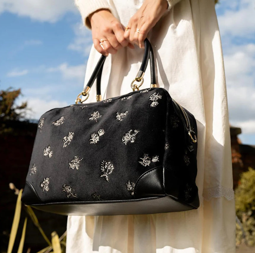 Fable England Hepsie Black Velvet Embroidered Bag