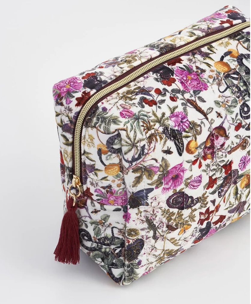 Floral Engravings Large Velvet Cosmetic/Project bag