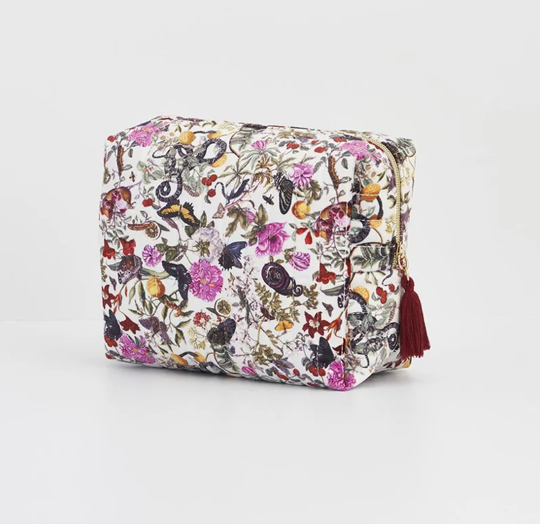 Floral Engravings Large Velvet Cosmetic/Project bag