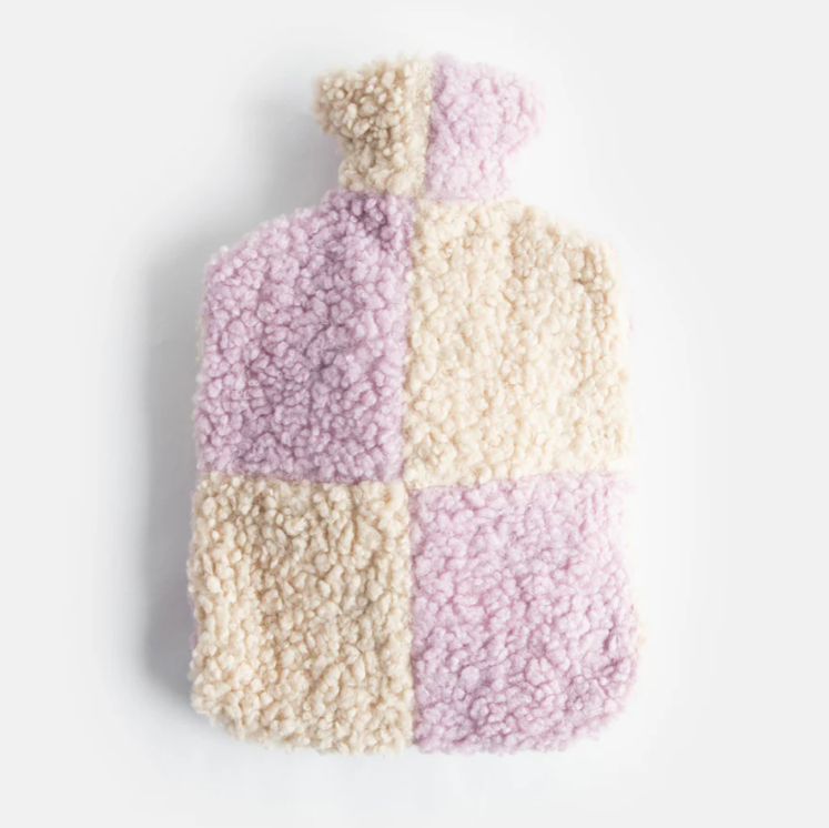Caroline Gardener Lilac/Cream Check Borg Hot Water Bottle