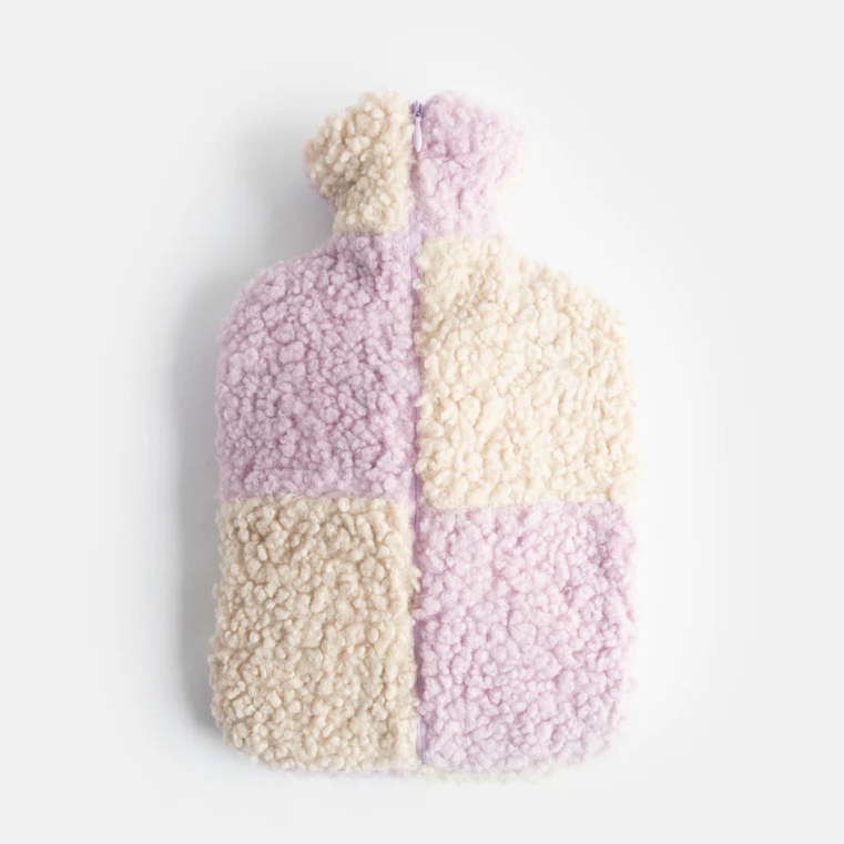 Caroline Gardener Lilac/Cream Check Borg Hot Water Bottle