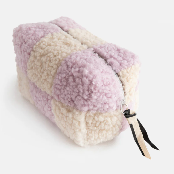 Caroline Gardener Lilac/Cream Check Borg Cube Cosmetic Bag