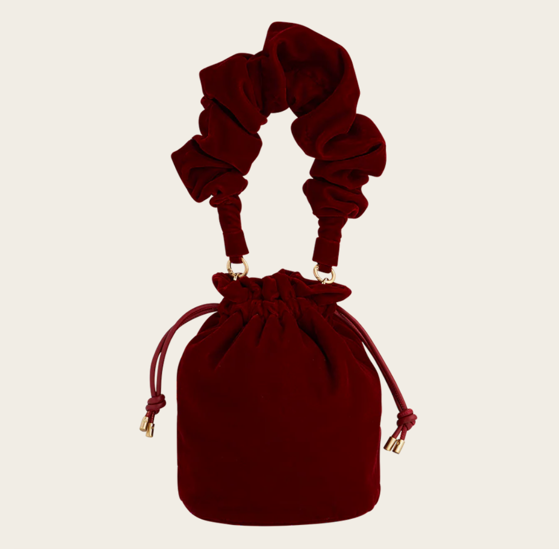 Fable England Ruby Velvet Bucket Bag