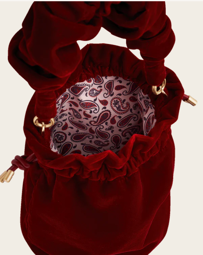 Fable England Ruby Velvet Bucket Bag