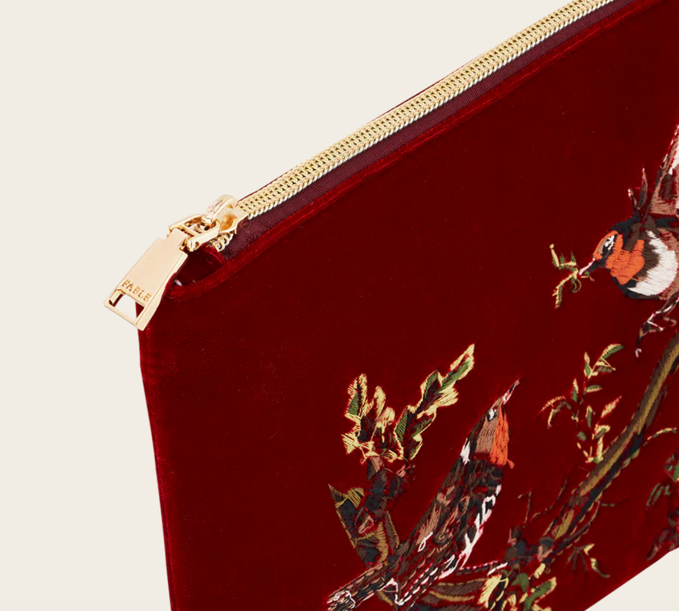 Fable England Red Robin Embroidered Pouch