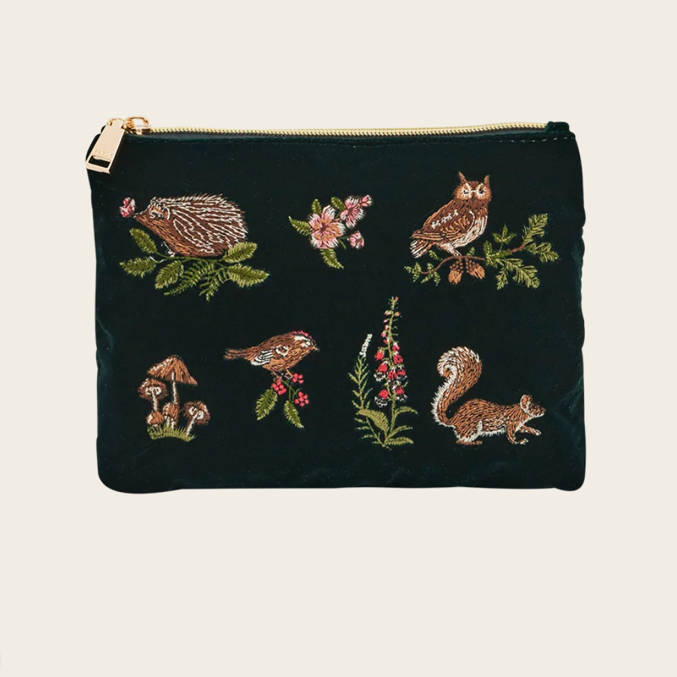 Fable England Orla Embroidered Green Pouch