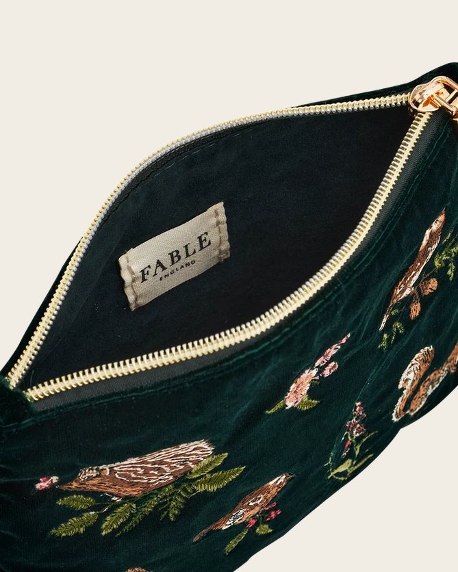 Fable England Orla Embroidered Green Pouch