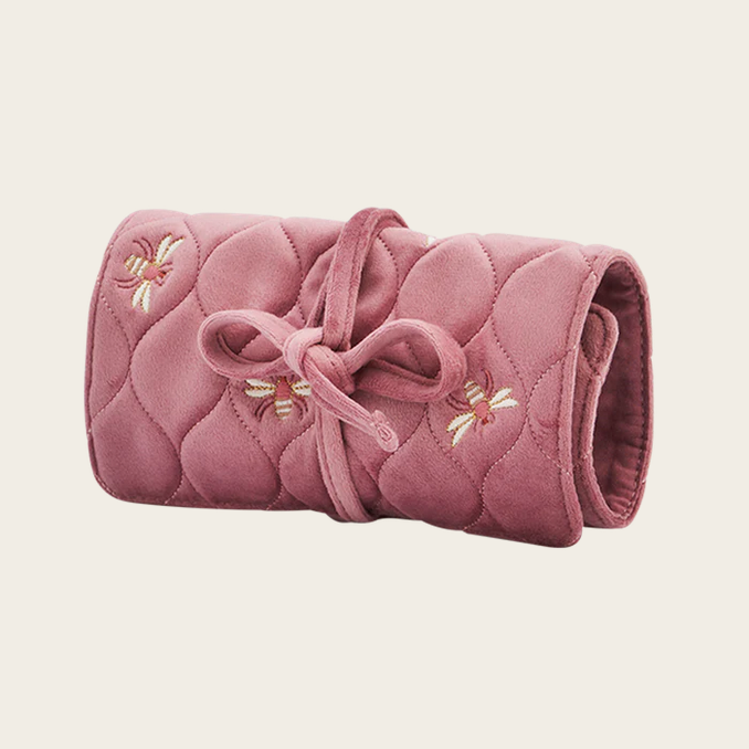 Fable England Black or Pink Quilted Celestial Velvet Embroidered Jewellery Roll
