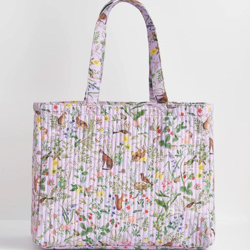 Fable Meadow Creatures Lilac Quilted Tote Bag
