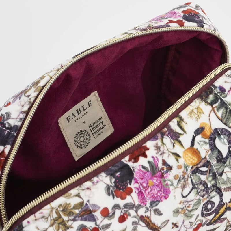 Fable England Floral Engravings Large Velvet Cosmetic Bag