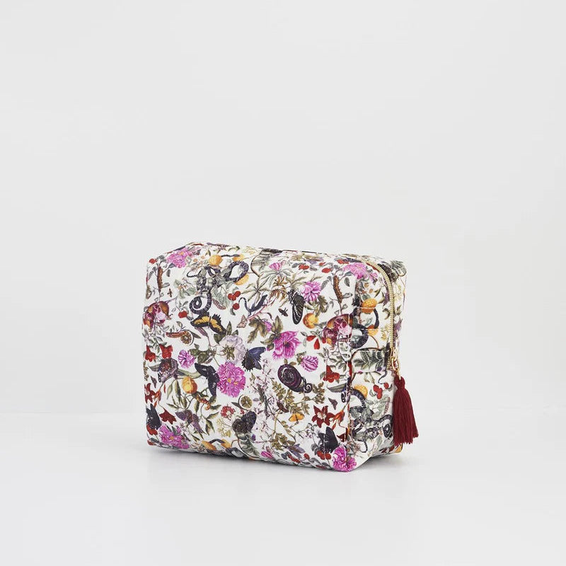 Fable England Floral Engravings Large Velvet Cosmetic Bag
