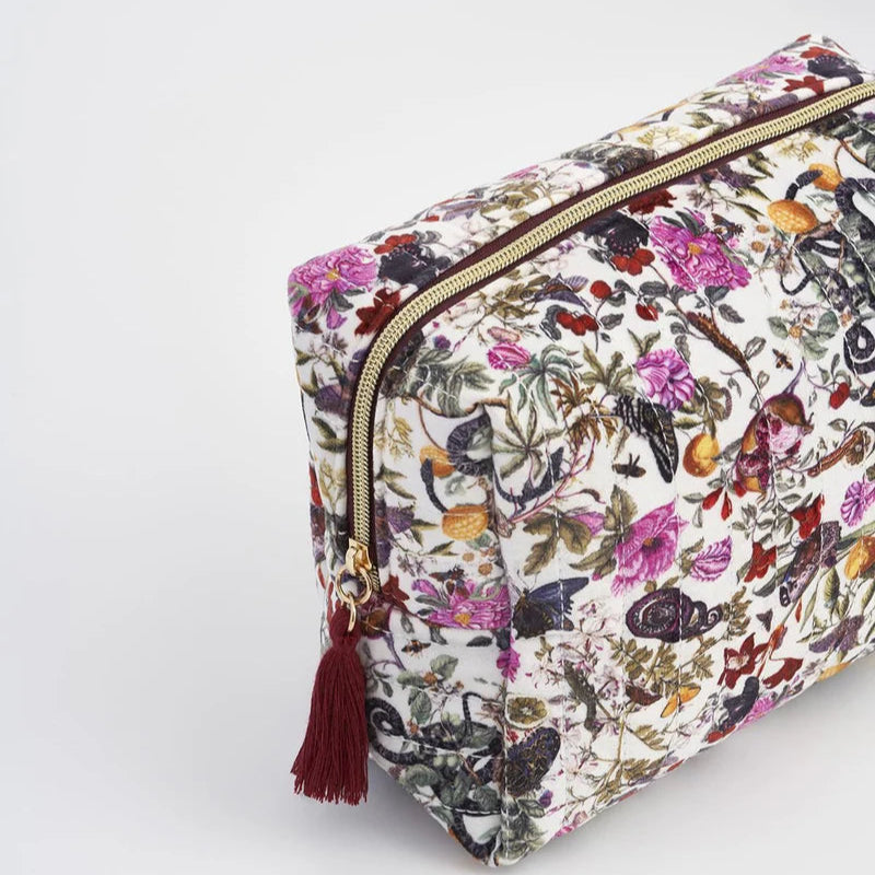 Fable England Floral Engravings Large Velvet Cosmetic Bag