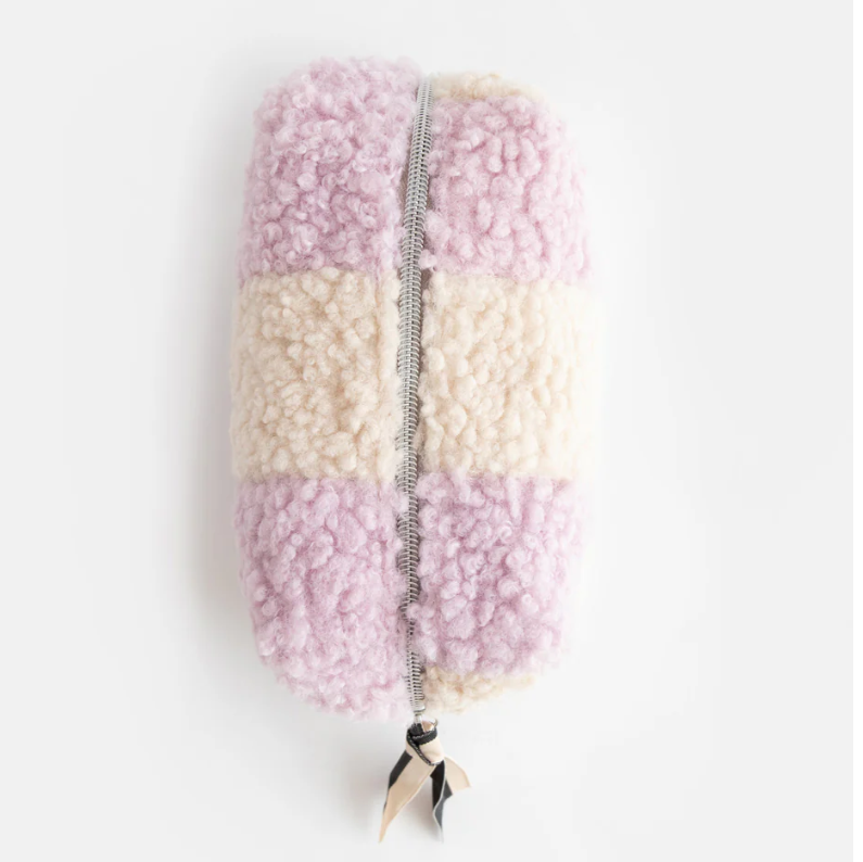 Caroline Gardener Lilac/Cream Check Borg Cube Cosmetic Bag