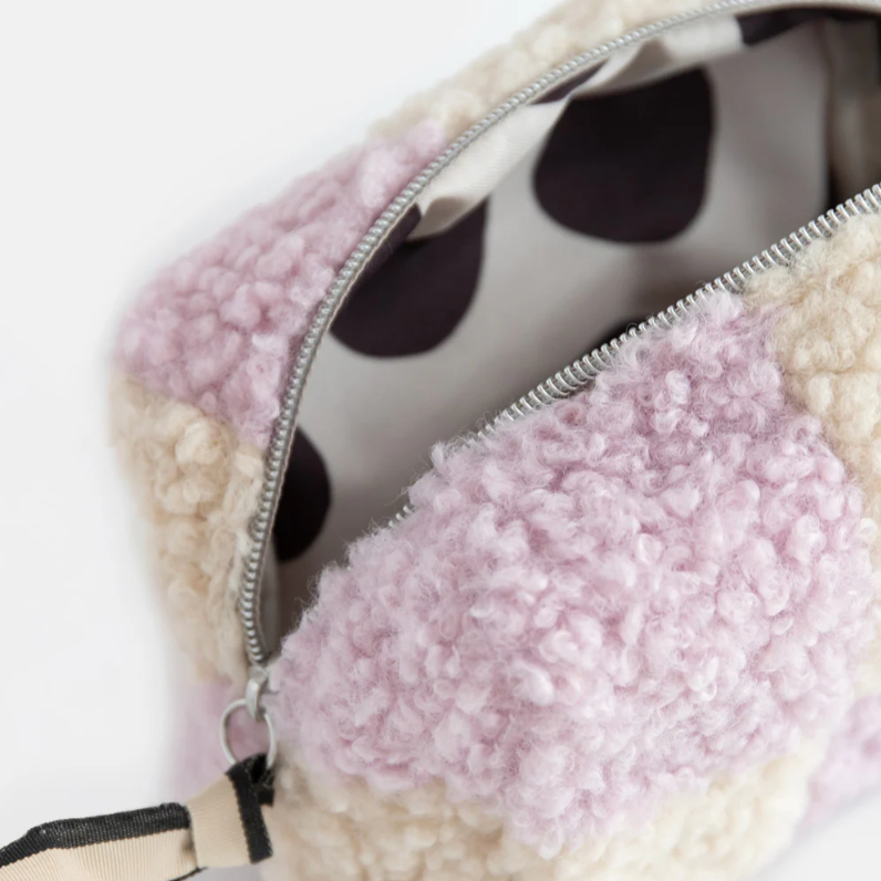 Caroline Gardener Lilac/Cream Check Borg Cube Cosmetic Bag
