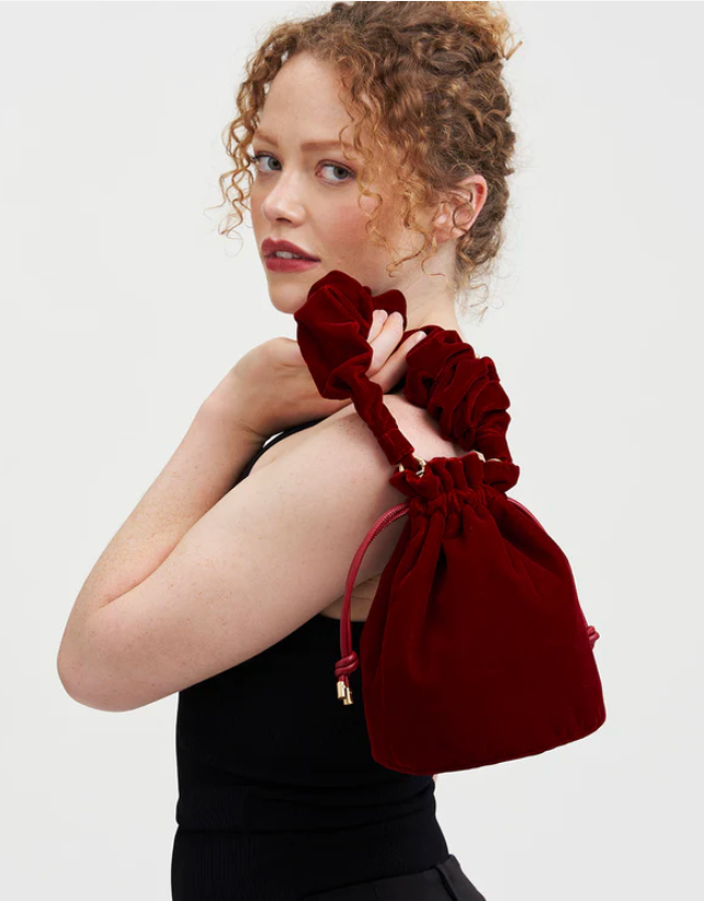 Fable England Ruby Velvet Bucket Bag