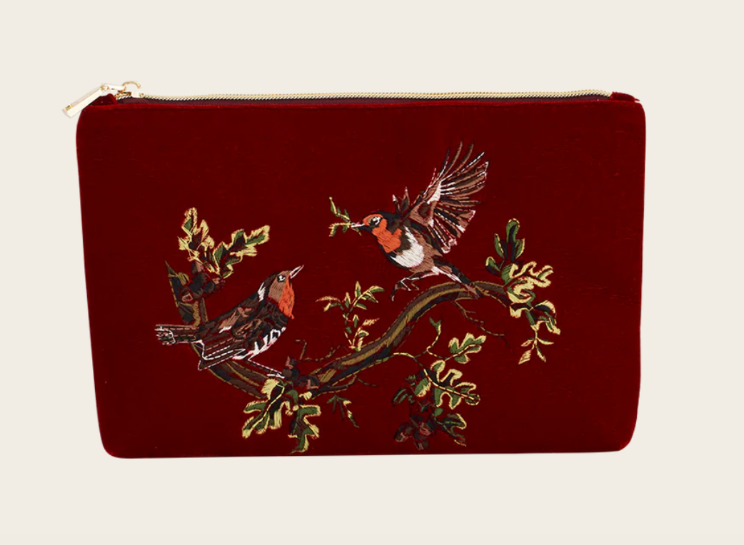 Fable England Red Robin Embroidered Pouch