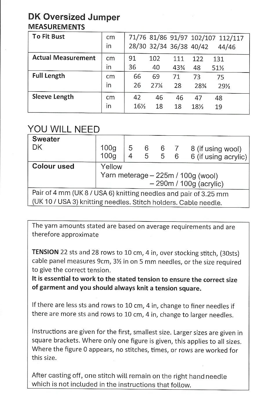UK Hand Knitting DK Oversized Jumper Pattern UKHKA 266