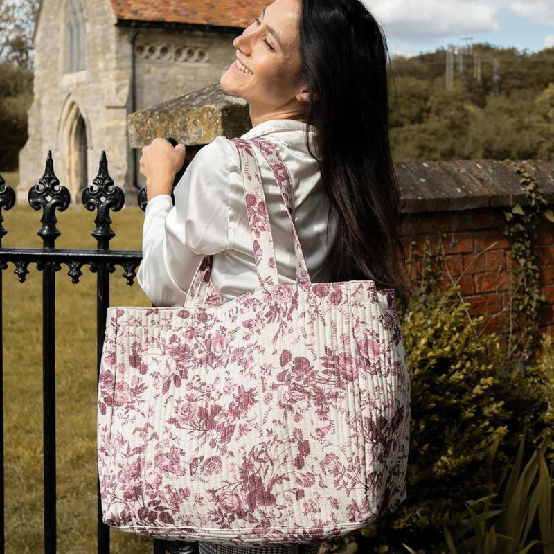 Fable Rambling Rose Tote Bag Burgundy